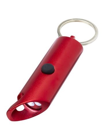 Flare latarka LED i otwieracz do butelek z łańcuchem do kluczy wykonany z aluminium IPX z recyklingu, czerwony