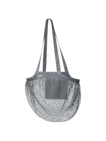 Pune 100 g/m2, certyfikat GOTS, organiczna siatkowa torba bawełniana z długimi uchwytami, szary