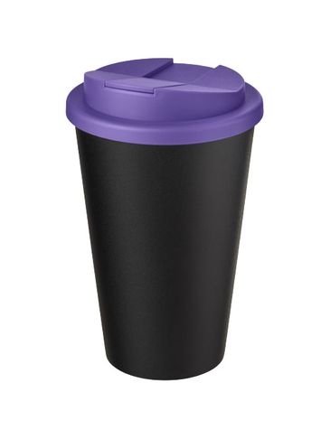 Kubek Americano® Eco z recyklingu o pojemności 350 ml z pokrywą odporną na zalanie, fioletowy / czarny