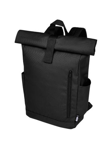 Byron plecak na laptopa 15,6 cala z tworzywa RPET z certyfikatem GRS z zawijanym zamknięciem, 18 l, czarny