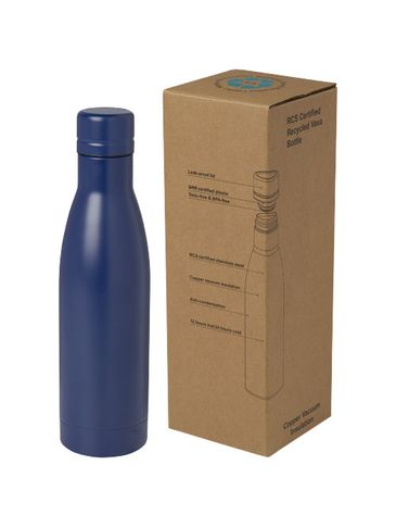 Vasa butelka ze stali nierdzwenej z recyklingu z miedzianą izolacją próżniową o pojemności 500 ml posiadająca certyfikat RCS , niebieski