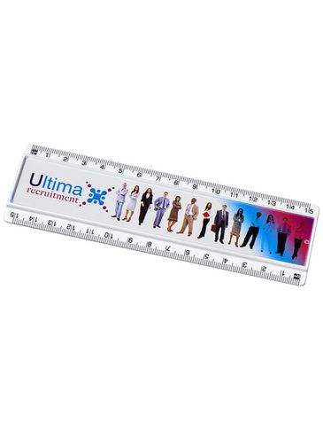 Linijka Ellison o długości 15 cm wykonana z tworzywa sztucznego z papierową wkładką, biały