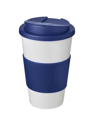 Americano® 350 ml tumbler with grip & spill-proof lid, biały / niebieski
