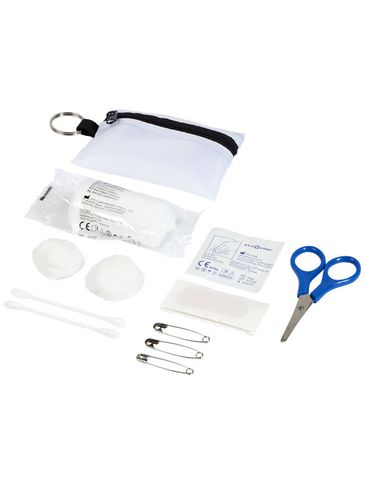 16-elementowa saszetka pierwszej pomocy Valdemar mocowana do kółka na klucze, biały