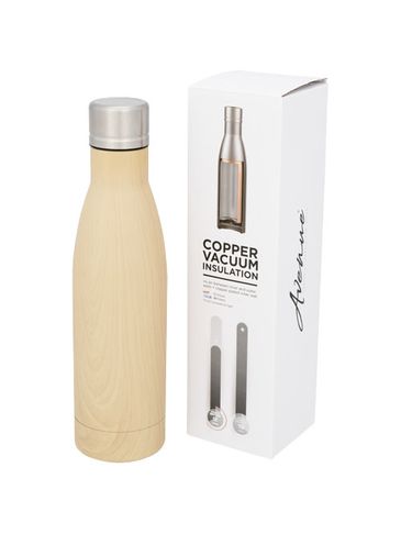 Vasa butelka z powierzchnią imitującą drewno oraz miedzianą izolacją próżniową o pojemności 500 ml, brązowy