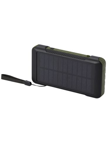Soldy powerbank solarny o pojemności 10 000 mAh z dynamem wykonany z tworzyw sztucznych pochodzących z recyklingu z certyfika, zieleń wojskowa