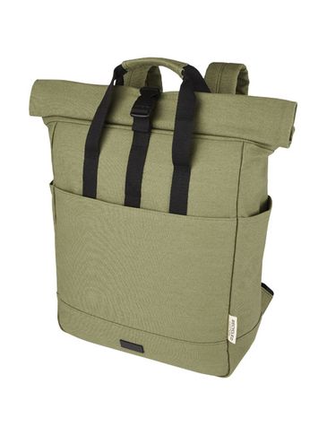 Joey 15-calowy plecak na laptopa z płótna z recyklingu z certyfikatem GRS o pojemności 15 l, oliwkowy