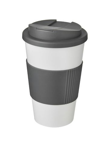 Americano® 350 ml tumbler with grip & spill-proof lid, biały / szary