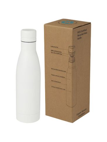 Vasa butelka ze stali nierdzwenej z recyklingu z miedzianą izolacją próżniową o pojemności 500 ml posiadająca certyfikat RCS , biały