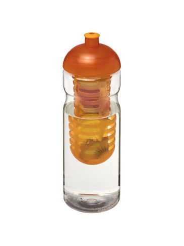 Bidon H2O Base® z wypukłym wieczkiem o pojemności 650 ml z możliwością przyrządzania wody smakowej, przezroczysty / pomarańczowy