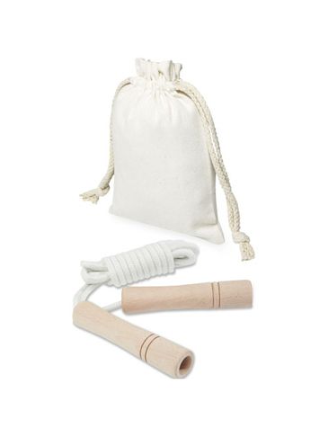 Skakanka drewniana Denise w bawełnianym woreczku, złamana biel / drewno
