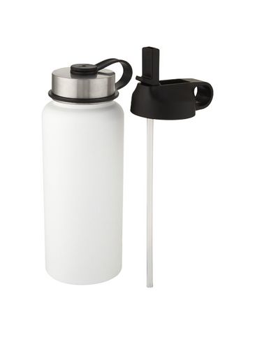 Miedziany, izolowany próżniowo bidon Supra o pojemności 1 l z 2 pokrywkami, biały