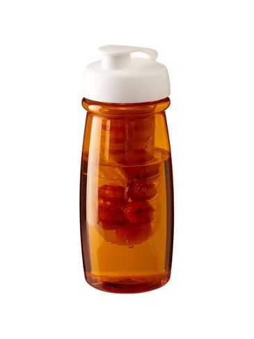 Bidon H2O Pulse® o pojemności 600 ml z wieczkiem zaciskowym zmożliwością przyrządzania wody smakowej, pomaranczowy przezroczysty / biały