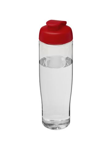 Bidon H2O Tempo® o pojemności 700 ml z wieczkiem zaciskowym, przezroczysty / czerwony