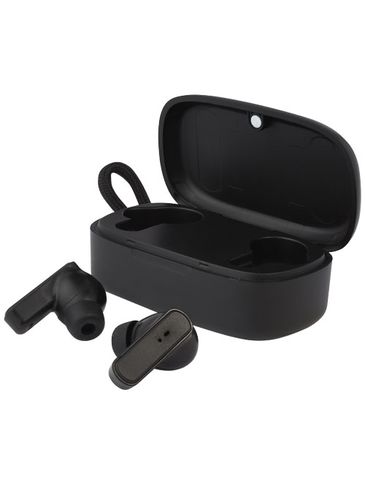 Loop słuchawki douszne TWS z tworzywa sztucznego pochodzącego z recyklingu, czarny