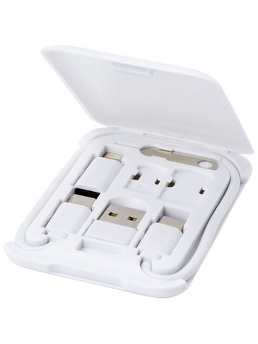 Savvy modułowy kabel do ładowania z tworzyw sztucznych pochodzących z recyklingu z uchwytem na telefon, biały