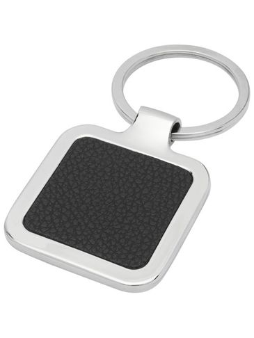 Prostokątny brelok do kluczy Piero ze skóry PU nadającej się do grawerunku laserowego, czarny