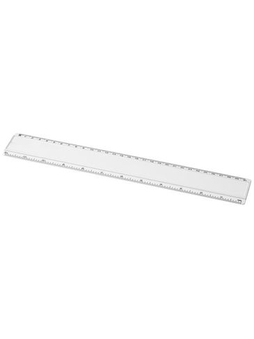 Linijka Ellison o długości 30 cm wykonana z tworzywa sztucznego z papierową wkładką, biały