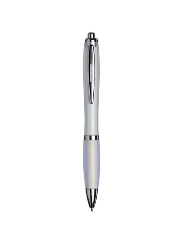 Curvy ballpoint pen with frosted barrel and grip, biały