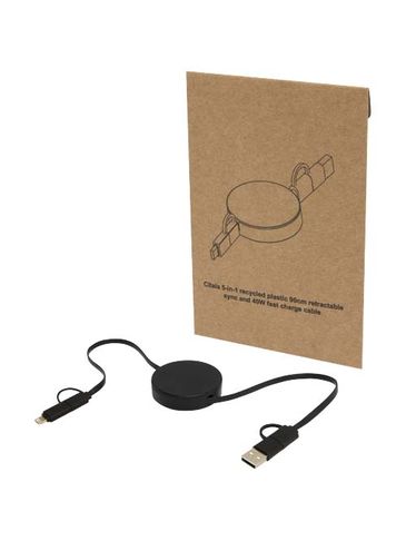 Citala zwijany kabel do synchronizacji danych i szybkiego ładowania 5 w 1 40 W o długości 90 cm z tworzyw sztucznych pochodzących z recyklingu, czarny