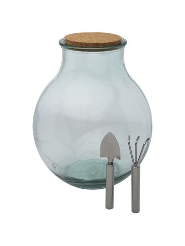 Terrarium Tier ze szkła z recyklingu z zestawem ogrodniczym, przezroczysty bezbarwny