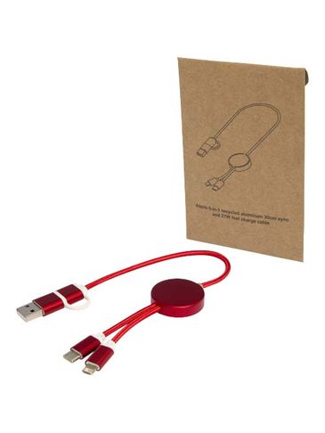 Alasia kabel do synchronizacji danych i szybkiego ładowania 5 w 1 27 W o długości 30 cm z tworzyw sztucznych i aluminium pochodzących z recyklingu, czerwony