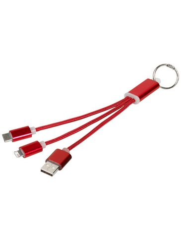 Kabel do ładowania 3w1 Metal z kółkiem na klucze, czerwony