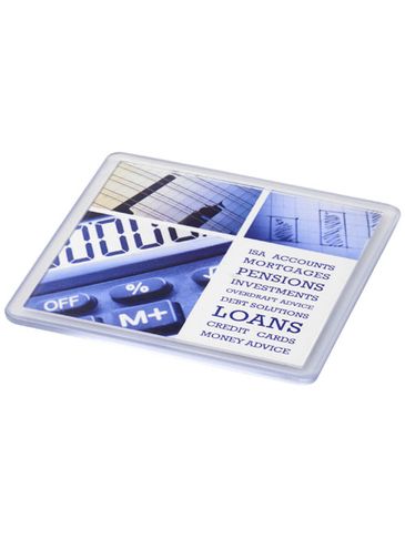 Kwadratowa podkładka Ellison wykonana z tworzywa sztucznego z papierową wkładką, przezroczysty bezbarwny