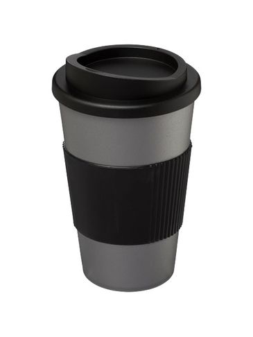 Kubek termiczny z serii Americano® o pojemności 350 ml z uchwytem, srebrny / czarny