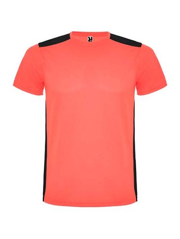 Detroit sportowa koszulka unisex z krótkim rękawem, fluor coral / czarny