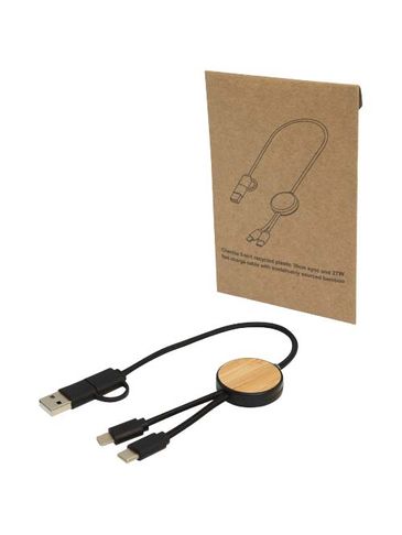 Chechia kabel do synchronizacji danych i szybkiego ładowania 5 w 1 27 W o długości 30 cm z tworzyw sztucznych pochodzących z recyklingu z detalami z bambusa, czarny