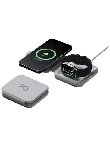 Xtorm XWF21 składana bezprzewodowa ładowarka podróżna 2 w 1 o mocy 15 W, szary