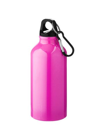 Aluminiowa butelka na wodę Oregon z karabińczykiem o pojemności 400 ml, neonowy różowy