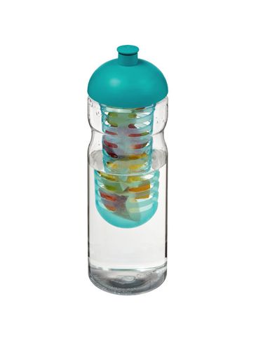 Bidon H2O Base® z wypukłym wieczkiem o pojemności 650 ml z możliwością przyrządzania wody smakowej, przezroczysty / błękitny