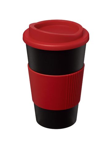 Kubek termiczny z serii Americano® o pojemności 350 ml z uchwytem, czarny / czerwony