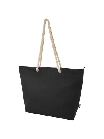 Panama torba termiczna na plażę z uchwytami ze sznurka wykonana z materiałów z recyklingu z certyfikatem GRS 23L, czarny