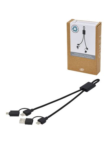 Connect kabel do szybkiego ładowania 6-w-1 o mocy 45 W z aluminium pochodzącego z recyklingu z certyfikatem RCS, czarny