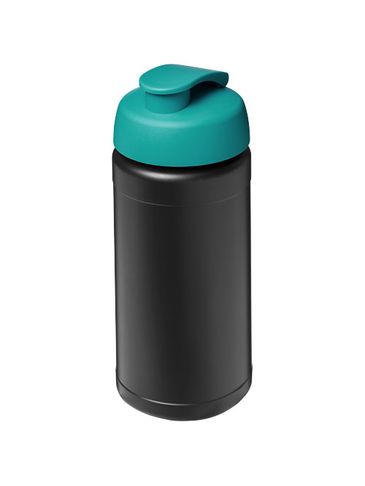 Baseline bidon o pojemności 500 ml z wieczkiem zaciskowym z materiałów z recyklingu, czarny / morski