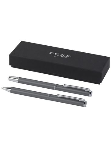 Lucetto zestaw upominkowy obejmujący długopis kulkowy z aluminium z recyklingu i pióro kulkowe, szary