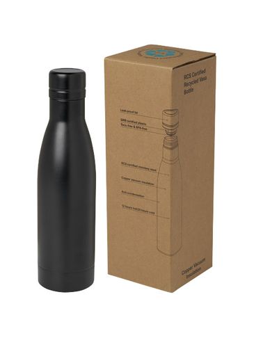 Vasa butelka ze stali nierdzwenej z recyklingu z miedzianą izolacją próżniową o pojemności 500 ml posiadająca certyfikat RCS , czarny