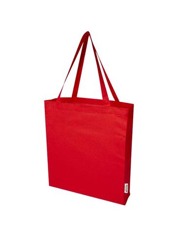 Madras torba na zakupy z bawełny z recyklingu z certyfikatem GRS 140 g/m² z dnem, czerwony