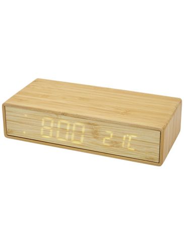 Bambusowa ładowarka bezprzewodowa z zegarem Minata, beżowy