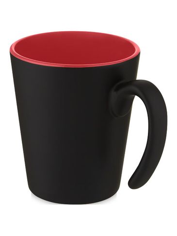 Kubek ceramiczny Oli o pojemności 360 ml z uchwytem, czerwony / czarny